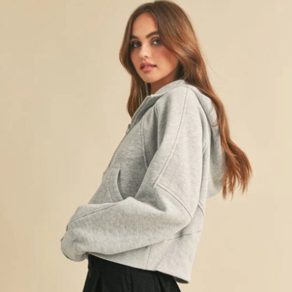 AEMI+CO Drey Half-Zip Size Large Grey Heavyweight Sweater - Picture 1 of 8